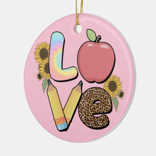 Liebe - Farbiges Lehrerdesign mit Apple & Stift Keramik Ornament (Links)