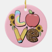 Liebe - Farbiges Lehrerdesign mit Apple & Stift Keramik Ornament (Hinten)