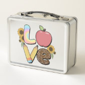 Liebe - Farbiges Lehrerdesign mit Apple & Stift Metall Brotdose (Rückseite)