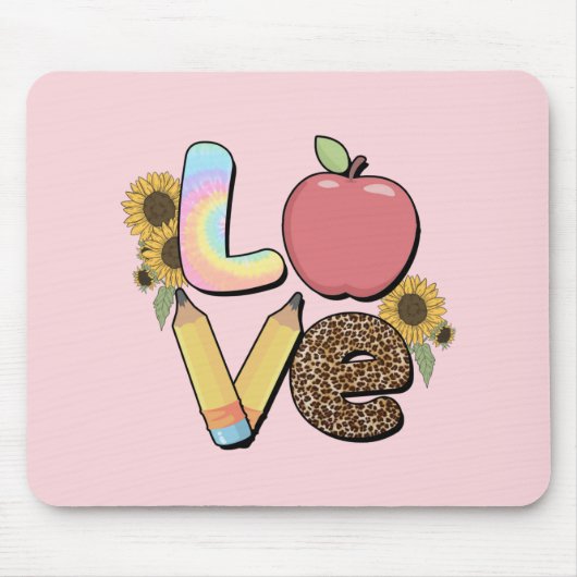 Liebe - Farbiges Lehrerdesign mit Apple & Stift Mousepad (Vorne)