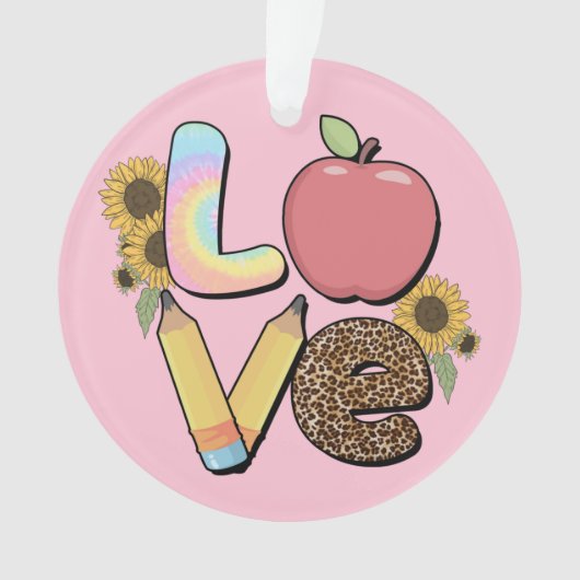 Liebe - Farbiges Lehrerdesign mit Apple & Stift Ornament (Vorderseite)