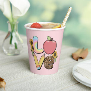 Liebe - Farbiges Lehrerdesign mit Apple & Stift Pappbecher