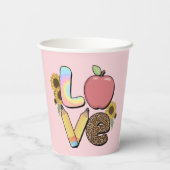 Liebe - Farbiges Lehrerdesign mit Apple & Stift Pappbecher (Rückseite)