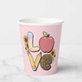 Liebe - Farbiges Lehrerdesign mit Apple & Stift Pappbecher (Vorderseite)