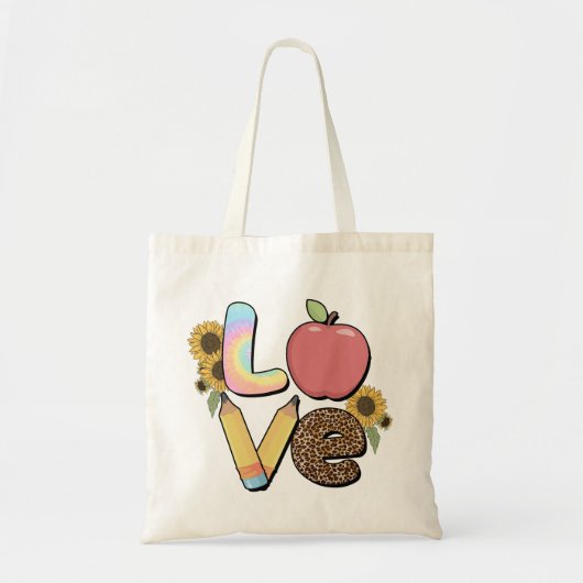 Liebe - Farbiges Lehrerdesign mit Apple & Stift Tragetasche (Vorne)