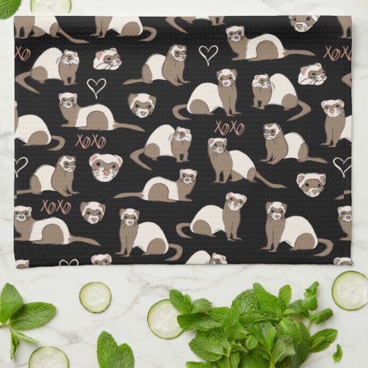 Liebe Ferrets - Schwarz Geschirrtuch (Gefaltet)