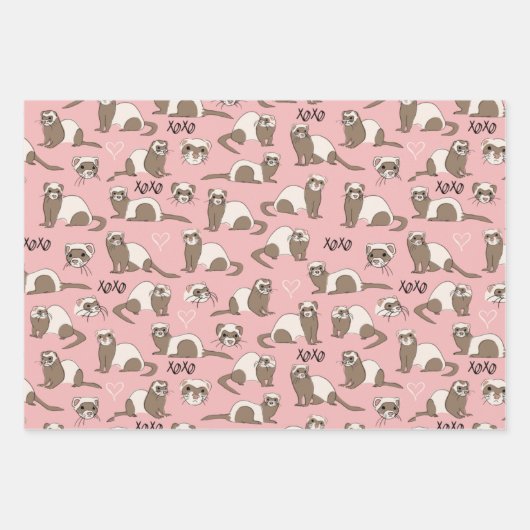 Liebe Ferrets - Schwarzes Rosa Geschenkpapier Set (Vorderseite 3)