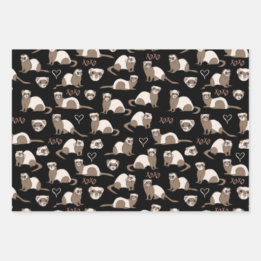 Liebe Ferrets - Schwarzes Rosa Geschenkpapier Set (Vorderseite)