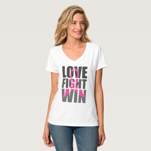 LIEBE FIGTH GEWINNER Brustkrebs Überleben T-Shirt (Vorderseite Vollansicht)