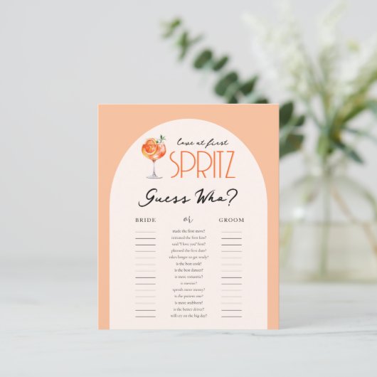 Liebe First Spritz Guess Who Brautparty Game (Stehend Vorderseite)