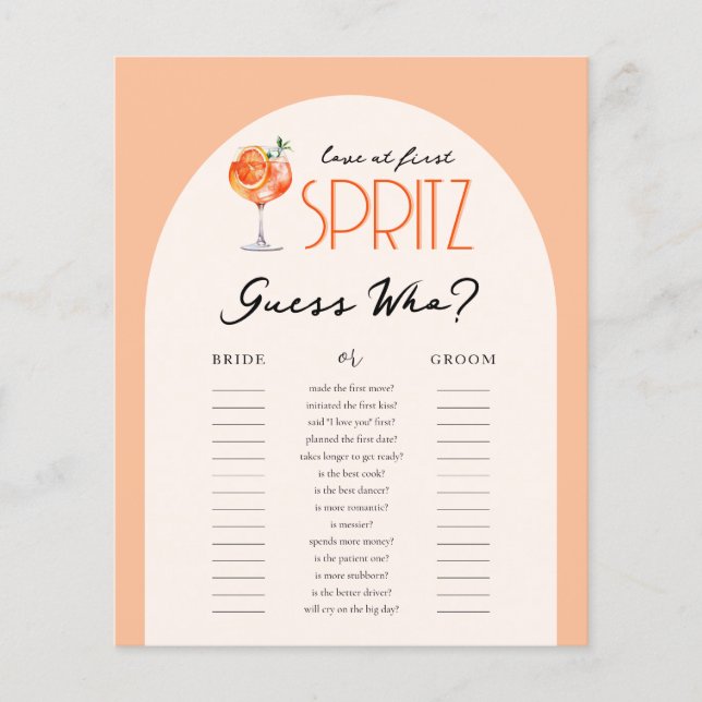 Liebe First Spritz Guess Who Brautparty Game (Vorderseite)