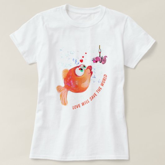 Liebe Fisch und Wurm T - Shirt Romantische (Design vorne)