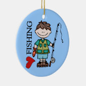 Liebe-Fischerei des Brown-Haar-Jungen-I Keramik Ornament (Rechts)