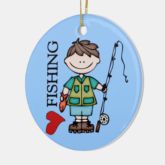 Liebe-Fischerei des Brown-Haar-Jungen-I Keramik Ornament (Links)