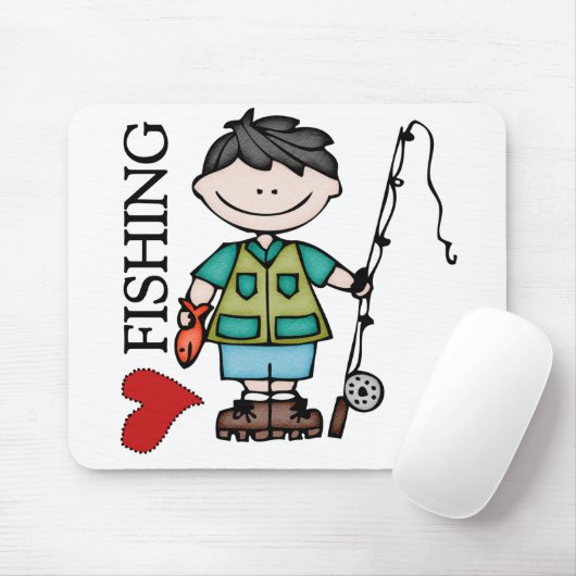 Liebe-Fischerei des schwarzes Haar-Jungen-I Mousepad (Mit Mouse)
