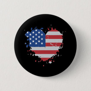 Liebe Flag USA Herz 4. Juli American Proud Gir Button