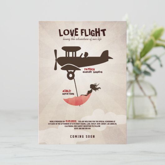 LIEBE FLIGHT Hochzeit Einladung (Stehend Vorderseite)