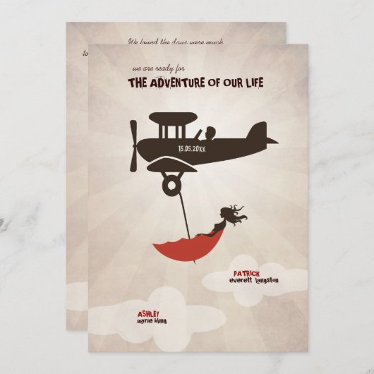 LIEBE FLIGHT Wedding Einladung (Vorne/Hinten)