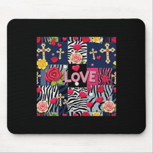 Liebe floral Denim Collage Patchwork Designaufkleb Mousepad