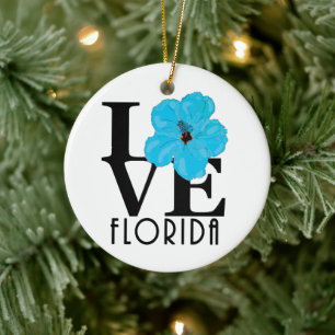 LIEBE Florida (blauer Hibiskus) Keramik Ornament