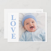 Liebe Foto Blaue Typografie Geburtsankündigung Postkarte (Vorne/Hinten)