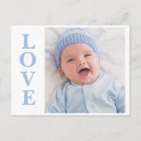 Liebe Foto Blaue Typografie Geburtsankündigung