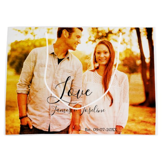 Liebe Foto fügen Sie Name est. Ehepaar Große Geschenktüte (Vorderseite)