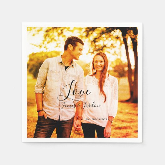 Liebe Foto fügen Sie Name est. Ehepaar Serviette (Vorderseite)