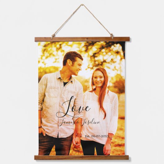 Liebe Foto fügen Sie Name est. Ehepaar Wandteppich Mit Holzrahmen (Vorderseite)