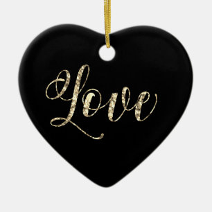 *~* LIEBE FOTO Gold Glitzer Herzdekoration Keramik Ornament