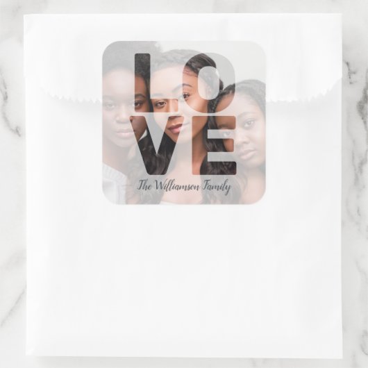 LIEBE Foto hinzufügen Quadratischer Aufkleber (Tasche)