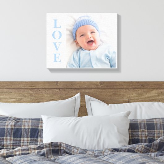 Liebe Foto Keepake Blue Typografy Leinwand (Insitu (Schlafzimmer))
