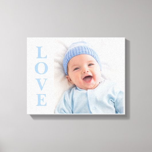 Liebe Foto Keepake Blue Typografy Leinwand (Vorderseite)