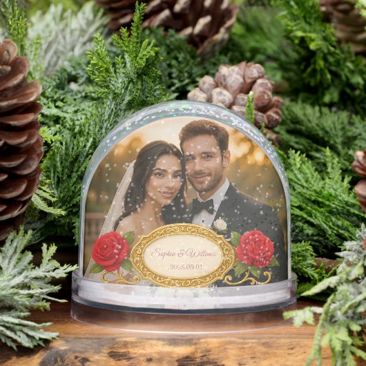 Liebe Foto Keepake Elegante Rose Blumenstrauß Erin Schneekugeln (Winter)