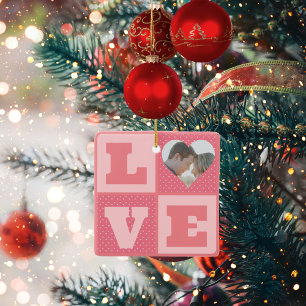 Liebe Foto Pink Hearts Muster Valentines Keramikornament