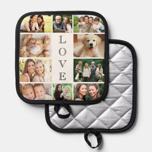 Liebe FotoCollage Personalisiert White Topflappen (Vorderseite/Rückseite)