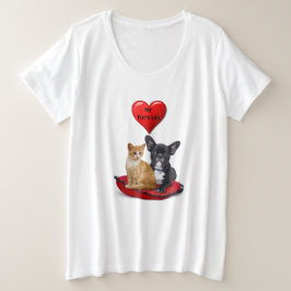 Liebe Französisch Bulldogs und Cat Women's Große Größe T-Shirt