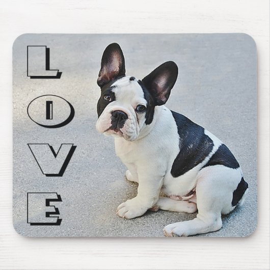 Liebe Französischer Bulldog Schwarz-Weiß-Welpenhun Mousepad (Vorne)