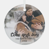 Liebe & Freude extravagante Overlay Text Foto Glas Ornament Aus Glas (Vorderseite)