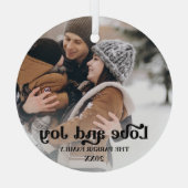 Liebe & Freude extravagante Overlay Text Foto Glas Ornament Aus Glas (Rückseite)