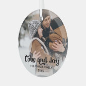 Liebe & Freude extravagante Overlay Text Foto Glas Ornament Aus Glas (Vorderseite links)