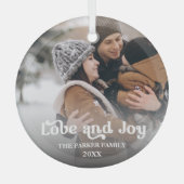 Liebe & Freude extravagante Overlay Text Foto Glas Ornament Aus Glas (Vorderseite)