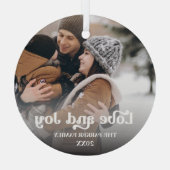 Liebe & Freude extravagante Overlay Text Foto Glas Ornament Aus Glas (Rückseite)