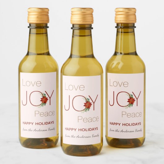 Liebe Freude Friede Weihnachten Poinsettia Weinetikett (Flaschen)
