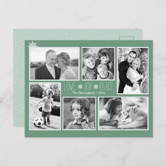 Liebe Freude Friede Weihnachten Schneeflocken Foto Postkarte (Vorne/Hinten)