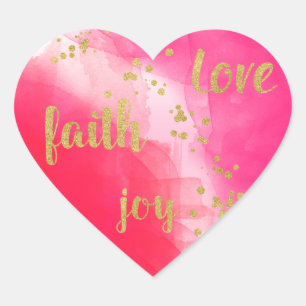 Liebe-Freude-Glaubewatercolor-GoldConfetti Herz-Aufkleber