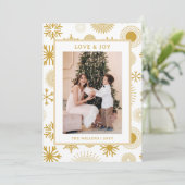 Liebe & Freude Weihnachten Foto Moderne Goldene Sc (Stehend Vorderseite)