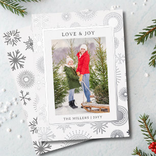 Liebe & Freude Weihnachten Foto Moderne Silver Sno Folien Feiertagskarte