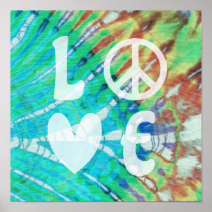 Liebe Frieden Abstrakt Hippie Boho Aquamarin Batik Poster