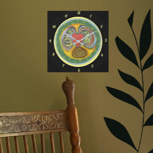 Liebe Frieden, Atempause Zeit ist jetzt Platz Maue Quadratische Wanduhr